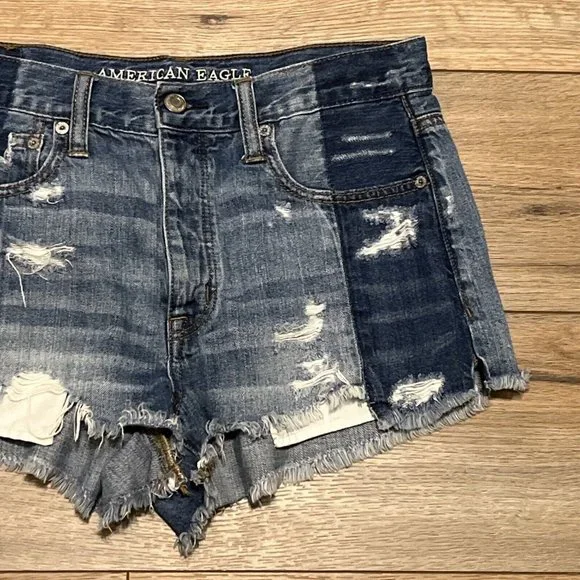 American Eagle Vintage Hi-Rise Festival Shorts SZ 6 Denim Distressed Blue Jean - Picture 3 of 10